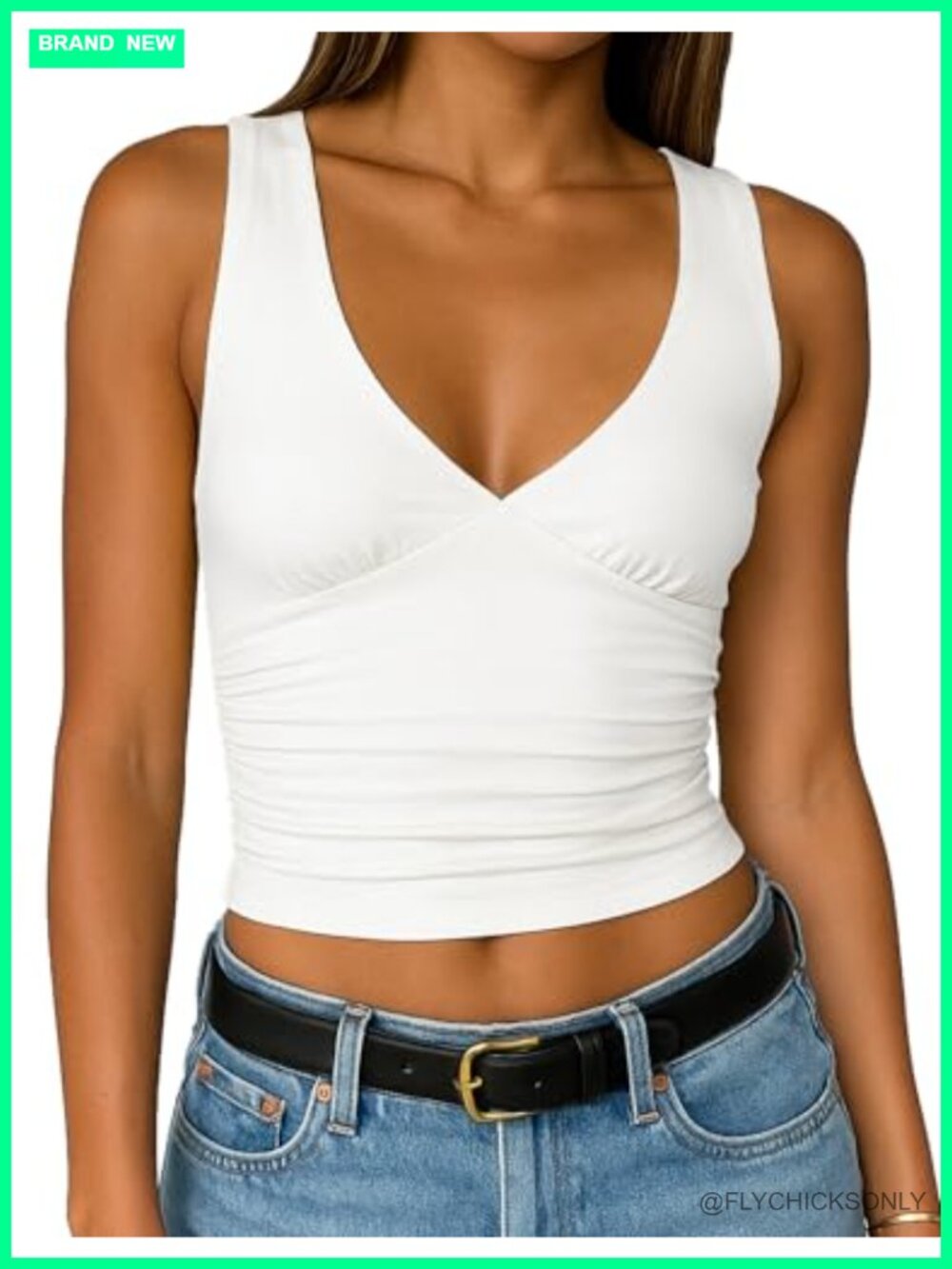 Womens Deep V Neck Crop Tank Top Double Lined Sleeveless Slim Fit Y2K Summer